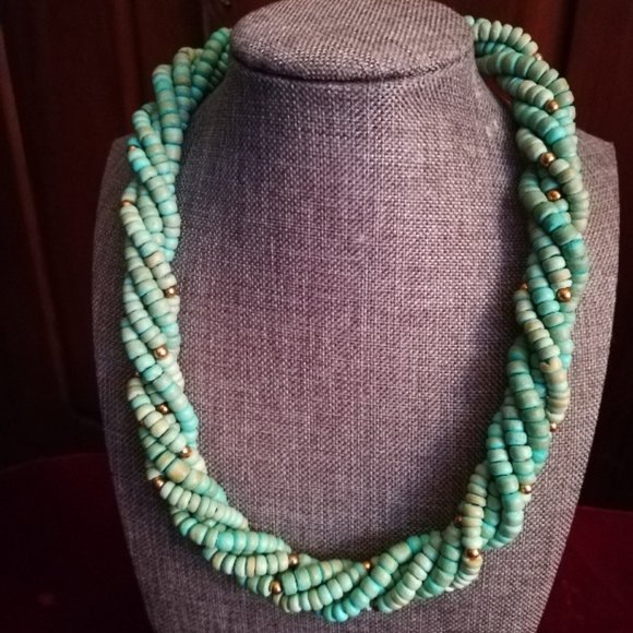 Vintage Twisted Turquoise & Gold Bead Choker - Picture 2 of 3